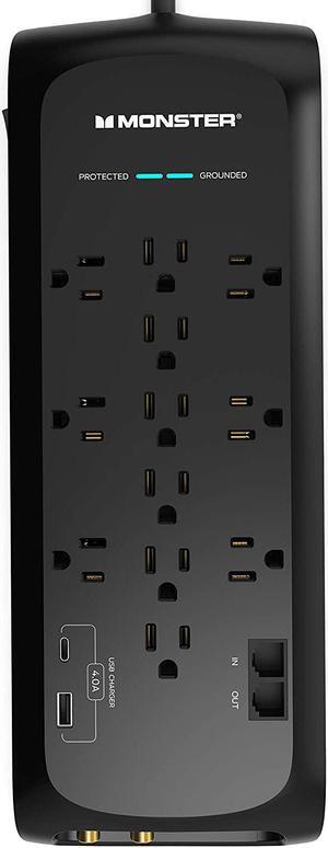 Monster Power Strip Surge Protector with USB Ports - Heavy Duty Protection for 12 Plug-ins and 2 USB Gadgets - for Computers, Home Theatre, Home and Office Appliance, 12-Outlet with USB-C, USB-A