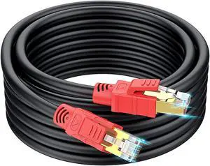 Cat 8 Outdoor Ethernet Cable 200 ft, Mopfxt Shielded 26AWG 40Gbps 2000Mhz SFTP, Heavy Duty High Speed Cat8 Outdoor Ethernet LAN Network RJ45 Cable- in Wall, Weatherproof for Router, Modem, Gaming