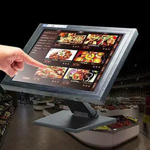 Touchscreen Monitor, LCD 15'' Touchscreen Monitor Cash Register Workstation Multi-Position POS Stand (Black)