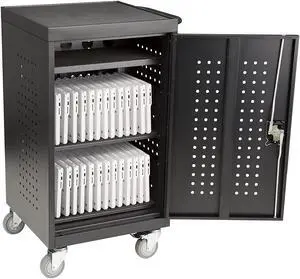 30-Bay Assembled Laptop/Tablet Charging Cart w/Double Pin Lock & Electric Compatible w/Chromebooks, iPad, Tablets & Laptop Computers (Assembled), Black