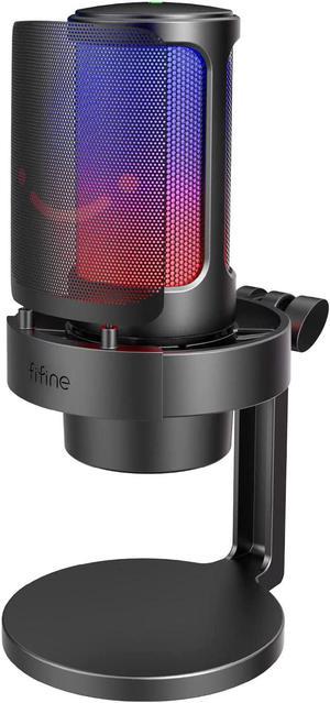 FIFINE AmpliGame Gaming Microphone, USB PC Mic for Streaming, Podcasts, Recording, Condenser Computer Desktop Mic on Mac/PS4/PS5, with RGB Control, Mute Touch, Headphone Jack, Pop Filter, Stand-A8