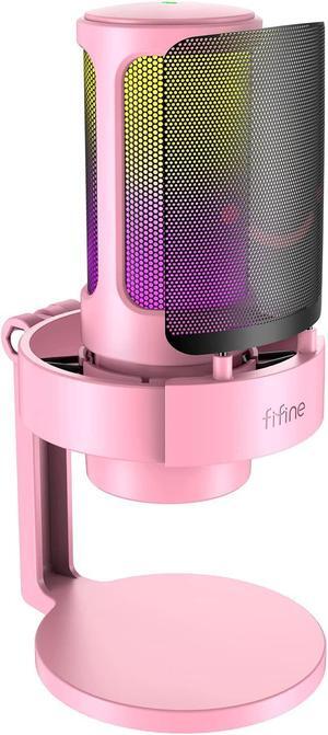 USB Streaming Gaming Microphone, FIFINE AMPLIGAME PC Condenser Desktop Mic for Video, Home use, YouTube, with RGB Control, Gain Knob, 3.5mm Headphone Jack, Shock Mount, on Computer/PS4/PS5