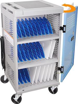 Fully Assembled 30 Unit Multi Device Charging Station for Chromebook, iPad, 14'' Laptop - Pre Built Computer Charging Cart with Charger Cable Management, Circuit Breaker, Grounding Protection