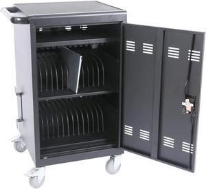 Charging Cart, 36 Device Mobile Charging Station for Tablet Up to 16-inch Screen Size, Laptop Storage Rack for Multiple Laptops, with Cord Organizer, Front and Back Access Locking Cabinet Black