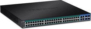 52-Port Web Smart PoE+ Switch, 48 x Gigabit PoE+ Ports, 4 x Shared Gigabit Ports (RJ-45 or SFP), VLAN, QoS, LACP, IPv6 Support, 740W PoE Power Budget, Lifetime Protection