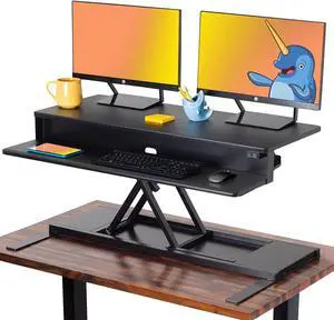 40 Inch Electric Standing Desk | Electric Height-Adjustable Stand up Desk | by Award Winning Stand Steady! Holds 2 Monitors + Laptop! | Easy Quiet Adjustments! (Black)