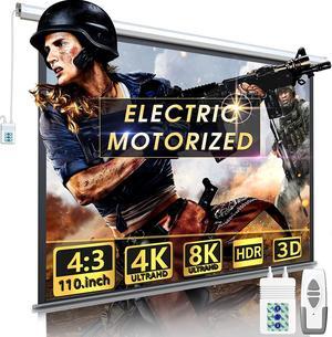 110" Motorized Projector Screen - Indoor and Outdoor Movies Screen 110 inch Electric 4:3 Projector Screen W/Remote Control Suitable for 8K 4K HDR 3D