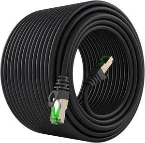 Cat7 Outdoor Ethernet Cable (150ft) SFTP Shielded Foil Twisted Pair, Pure Copper, LLDPE, Waterproof, Direct Burial, In-Ground, UV Resistant, POE, Network, LAN, Internet, Cat 7-150 Feet