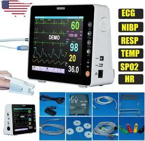 8" Medical Portable Patient Monitor ICU Vital Signs ECG NIBP RESP TEMP SPO2 HR