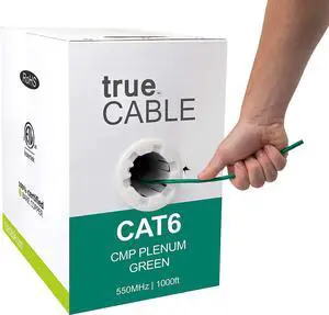 Cat6 Plenum (CMP), 1000ft, Green, 23AWG 4 Pair Solid Bare Copper, 550MHz, PoE++ (4PPoE), ETL Listed, Unshielded Twisted Pair (UTP), Bulk Ethernet Cable