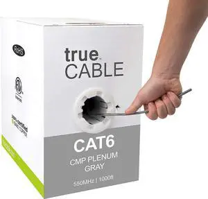 Cat6 Plenum (CMP), 1000ft, Gray, 23AWG 4 Pair Solid Bare Copper, 550MHz, PoE++ (4PPoE), ETL Listed, Unshielded Twisted Pair (UTP), Bulk Ethernet Cable