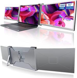 15 Inch Triple Portable Monitor - FOPO FHD 1080P HDR IPS Laptop Monitor Screen Extender for Dual Monitor Display, for 15"-17" Laptops & Switch/Xbox/Phone, Support Windows/MAC System, Type-C/HDMI Port