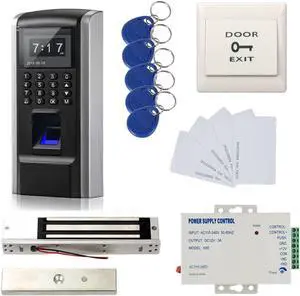 Full Kits Biometric Fingerprint RFID Password Access Control Systems + 600lbs Force Electric EM Magnetic Lock +110V Power Supply+10 Cards and Key Fobs