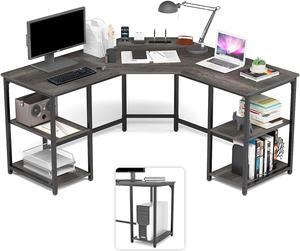 Large L-Shaped Computer Desk with Shelves, Corner Desk, Home Office Writing Workstation, Gaming Desk PC Latop Table with Storage Black Oak