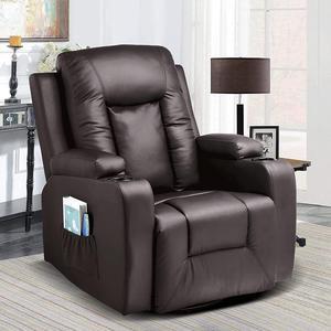 PU Leather Recliner Chair Modern Rocker with Heated Massage Ergonomic Lounge 360 Degree Swivel Single Sofa Seat with Drink Holders Living Room Chair (Brown)