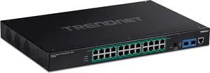 TRENDnet 26-Port Industrial Gigabit L2 Managed PoE+ Switch, 1U 19 Rackmount, 24 x Gigabit PoE+ Ports, 2 x SFP Slots (100/1000Base-FX), IP30, VLAN, QoS, 685W PoE Power Budget, Fanless