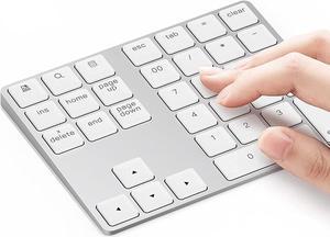 Bluetooth Number Pad Aluminum Rechargeable Wireless Numeric Keypad Slim 34-Keys External Numpad Keyboard Data Entry for Laptop, MacBook, MacBook Air/Pro, iMac, Windows, Surface Pro - Silver