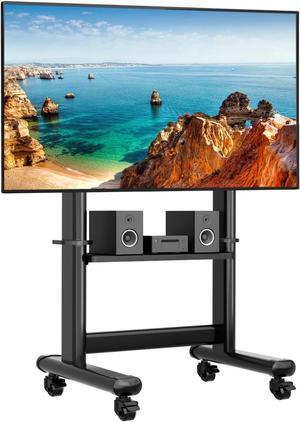 Universal Mobile TV Stand with Wheels Rolling TV Cart with Height Adjustable for 50-100 Inch LCD LED OLED Plasma 4K Flat/Curved Screen TV up to 220 lbs, Black