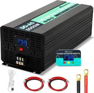5000W Pure Sine Wave Power Inverter 12V DC to 110V AC with Wireless Remote Control LCD Display 1 USB Port, 4 AC Outlets, 1 Terminal Blocks for RV Truck Cabin Off Grid