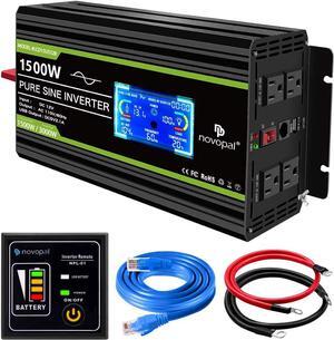 1500 watt Pure Sine Wave Power Inverter DC 12V to 110V/120V Converter 4 AC Outlets Car Inverter with USB Port 16.4 Feet Remote Control and LCD Display Dual Cooling Fans Inverter