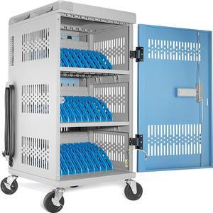 Fully Assembled 30 Bay Mobile Charging and Storage Cart for iPad,Chromebook and Laptop Computer with Keypad Lock,Up to 14-inch Screen Size,Surge Protection,Front & Back Access Locking Cabinet