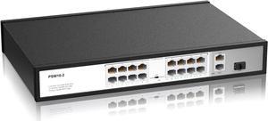 16 Port 10/100Mbps PoE Switch Unmanaged with 2 Gigabit Uplink Ports, POE Plus Up to 30W Per Port, High Power Total Budget 300W, 803.af/at Compliant, Rack Mount