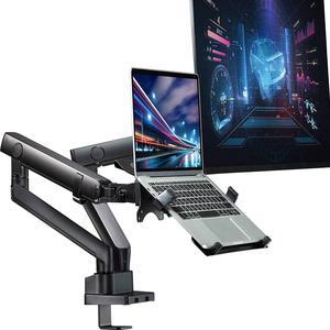 Laptop and Monitor Stand - Mount 15.6" Notebook and 32" Monitor on 2 Full Motion Adjustable Arms - Organize Your Work Surface with Ergonomic VESA Monitor Mount