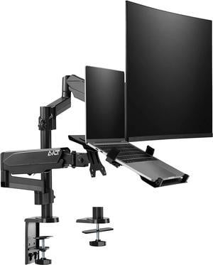 Laptop and Monitor Long Pole Stand - Mount 15.6" Notebook and 32" Monitor on 2 Full Motion Adjustable Arms - Organize Your Work Surface with VESA Monitor Desk Mount