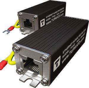 (2 Pack) Ethernet Surge Protector PoE+ Gigabit - Gas Discharge Tube for Full Protection -Mounting Flange- RJ45 Lightning Suppressor- LAN Network CAT5/CAT6 Thunder Arrestor GbE 1000 Mbps