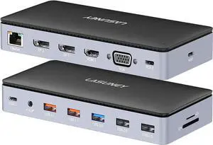 USB C Laptop Docking Station, 15 in 1 Triple Display Multiport Adapter with 3 Monitors Dock Compatible for Dell/Surface/HP/Lenovo Laptops (Dual DP, HDMI, VGA, USB Ports, RJ45, SD/TF, Mic/Audio, PD)