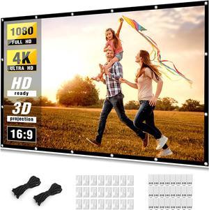 Projector Screen 150 inch, 4K Movie Projector Screen 16:9 HD Foldable and Portable Anti-Crease Indoor Outdoor Projection Double Sided Video Projector Screen for Home, Party, Office, Classroom