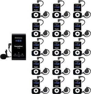 Case of 1 Transmitter 15 Receivers, Retekess T130, Wireless Tour Guide System Headsets, 99 Channels, Church Translation System for Training, Teaching, Factory, Museum, Social Distancing