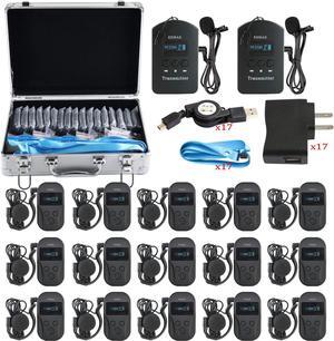 2.4GHz Wireless Audio Tour Guide System for Industry Visit, Civic Meeting, Corporate/Government Visitant Reception, Student Training - 2 Transmitters 15 Receivers & Silver Storage Case