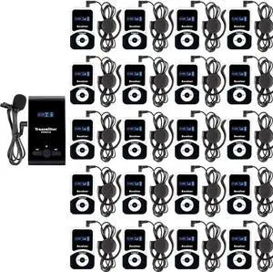 195-230MHz Wireless Tour Guide Microphone Interpreter Transmitter System Translation Equipment Simultaneous Interpreting for Church Churches Tours Travel(1 Transmitter 20 Receivers)