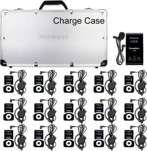 Case of 1 transimitter and 15 Receiver 1 Charging Case,Retekess T130, 99 Channel,Wireless Tour Guide System,Church Translation System,Assistive Listening Devices for Curch,School,Factory