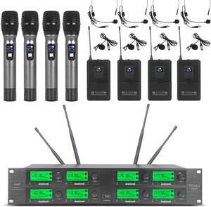 Wireless Microphone System Frequency A 8 Channel Microphone UHF 4 Handheld Mic 4 Headset 4 Lavalier Bodypack 4 Lapel Mic Karaoke System Church Speaking Conference Wedding Party Ktv