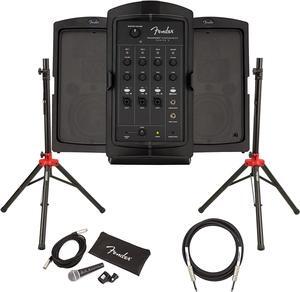 Passport Conference S2 Portable PA System Bundle with Compact Speaker Stands, Microphone, Mic Stand Clip, XLR Cable, and Instrument Cable