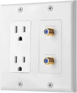IBL-15A Power Outlet, 2 Port Coax Cable TV Gold-Plated F Type -Wall Plate in White