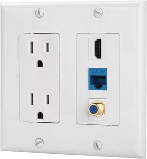 IBL-15A Power Outlet, 1 Port HDMI, 1 Cat6 Ethernet, 1 Coax Cable TV Wall Plate in White