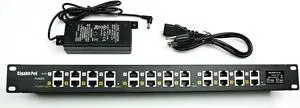 12 Port Gigabit PoE Injector with 48 Volt 60 Watt Power Supply for 802.3af Devices