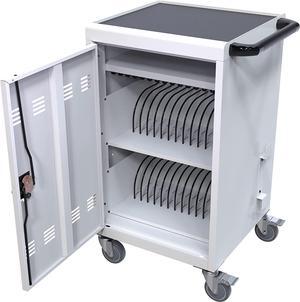 Mobile Locking iPad Cart 30 Device, 17-inch Screen Size Charging and Storage Cart for iPad Laptop Computers & Chromebook Charging Cart, Surge Protection, Front & Back Access Locking Cabinet - White
