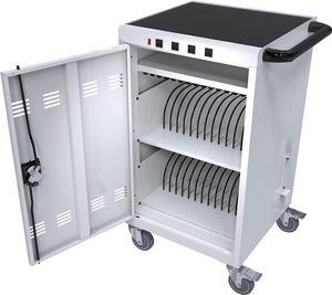 Mobile Locking iPad Cart Docking 30 Device, 17-inch Charging and Storage Cart for iPad Laptop Computers & Chromebook Charging Docking Cart, Front & Back Access Locking Cabinet - White with 4 Ports