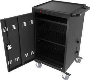 Mobile Locking iPad Cart Docking 30 Device, 17-inch Charging and Storage Cart for iPad Laptop Computers & Chromebook Charging Docking Cart, Front & Back Access Locking Cabinet - Black with 4 Ports