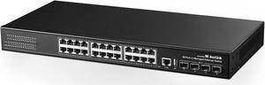 28 Port Gigabit Managed Switch, 24 Port GE, 4 x 10G SFP+ Uplink, 1 Console Port, 1 USB Port, L3 Smart Managed, Rackmount Fanless, DHCP QoS Vlan IGMP and Static Routing