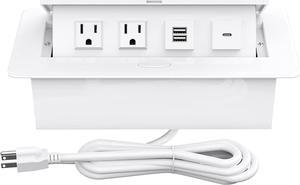 Pop Up Outlets with USB C Ports, Recessed Hidden Countertop Outlet Connectivity Box, Conference Table Power Hub Power Strip Pop Up Socket with 2 AC Outlet, USB A & USB C Ports, UL Listed