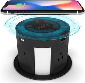 Automatic Pop Up Outlet Surge Protector Retractable Hidden Recessed Power Strip Power Socket with Wireless Charger USB Charging Station, 4US Plug+2USB+1RJ45 Port+1HDMI Port for Ofiice Conference