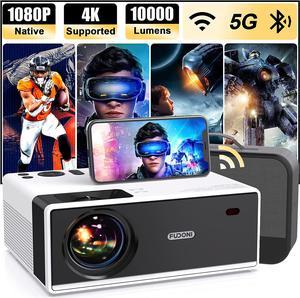 Projector with WiFi and Bluetooth, Projector 4K Support Native 1080P Projector, 5G WiFi Outdoor Projector with 350 ANSI Max 300" Display, Movie Projector Compatible w/iOS/Android/Win/PS5, White