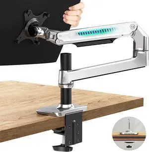 Single Monitor Arm Desk Mount - Drawing Tablet Flex Mount Arm | Fits 13 to 34 Inch Monitors | Loads 7 to 25 lbs | C-Clamp and Grommet Base | Aluminium - Silver