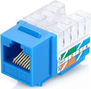 50-Pack , RJ45 CAT6/5e Keystone Jack - Slim Profile, 90 Degree, Unshielded (UTP) Modular Female Connector | Compatible with Speed Termination Tool - easyJACK | CAT6/5e, Blue