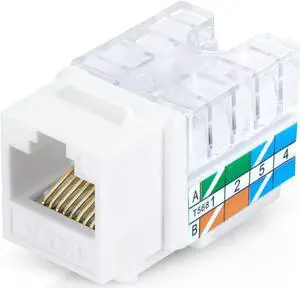 50-Pack RJ45 CAT6/5e Keystone Jack - Slim Profile, 90 Degree, Unshielded (UTP) Modular Female Connector | Compatible with Speed Termination Tool - easyJACK | CAT6/5e, White